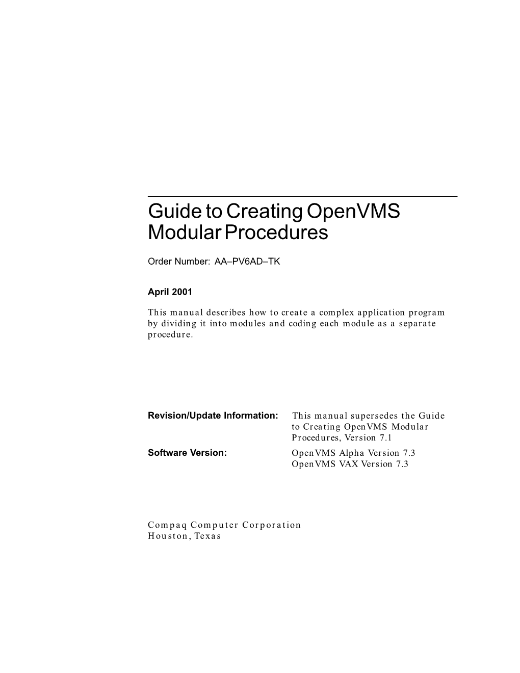 Guide to Creating Openvms Modular Procedures