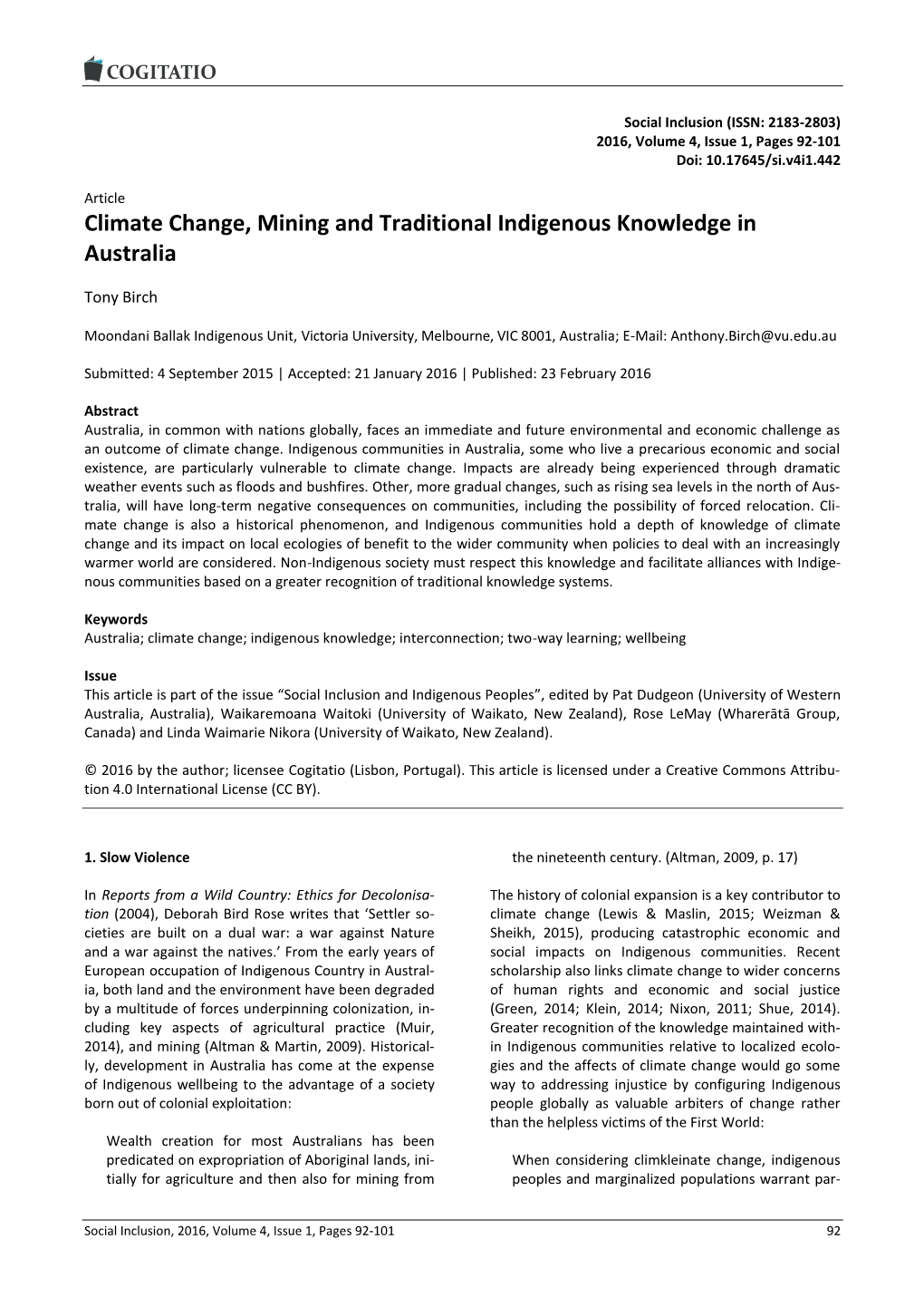 Climate Change, Mining and Traditional Indigenous Knowledge in Australia