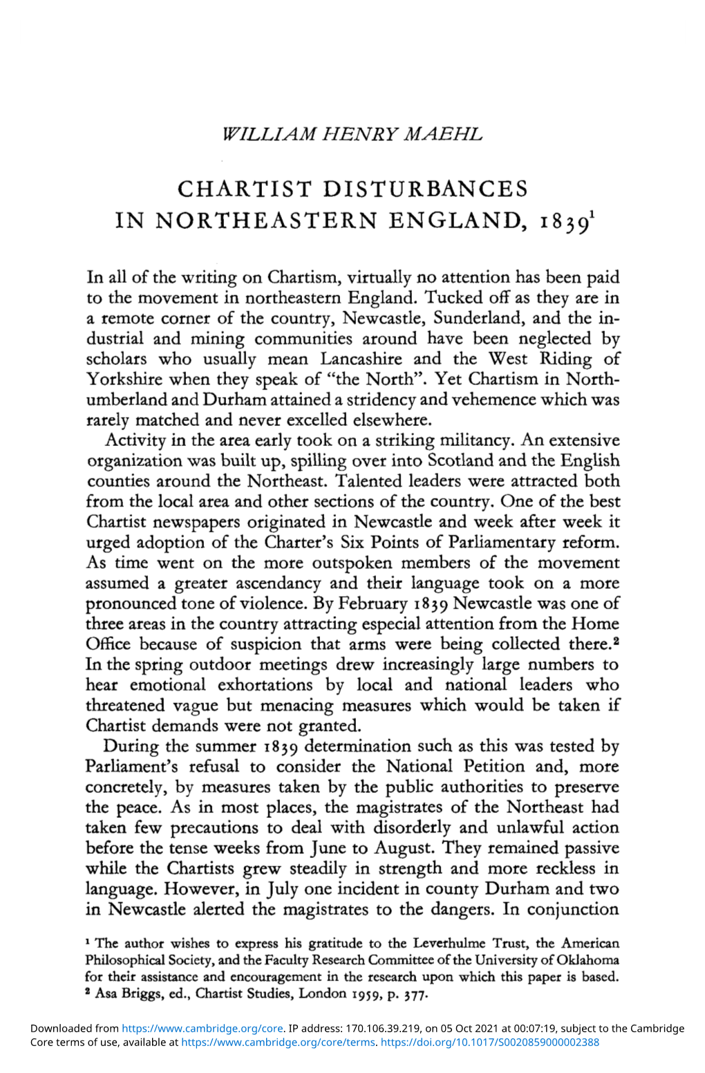 Chartist Disturbances in Northeastern England, 18391