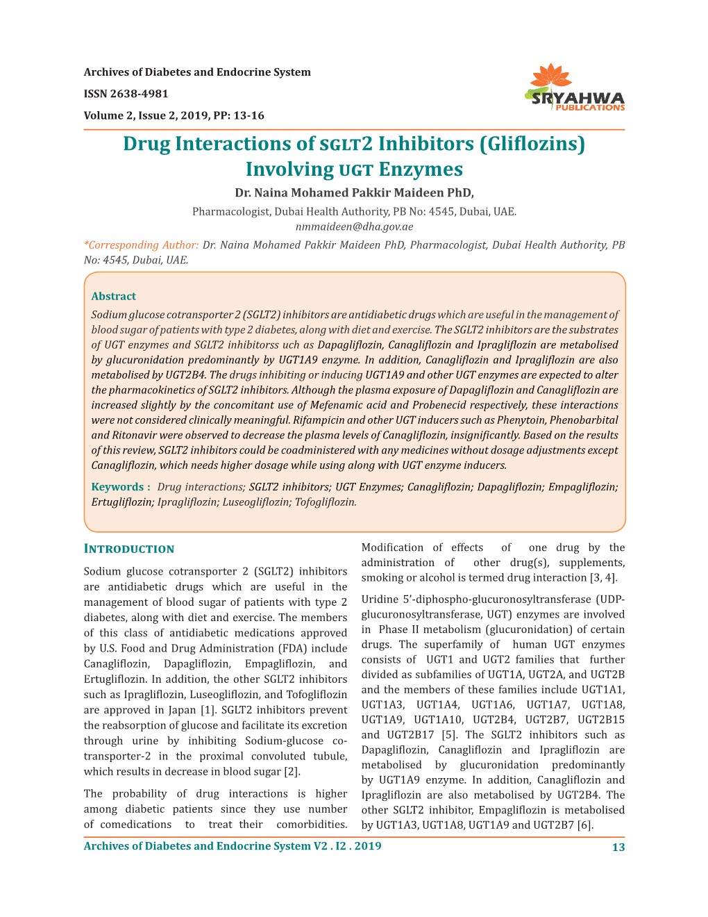 Drug Interactions of Sglt2 Inhibitors (Gliflozins) Involving Ugt Enzymes Dr