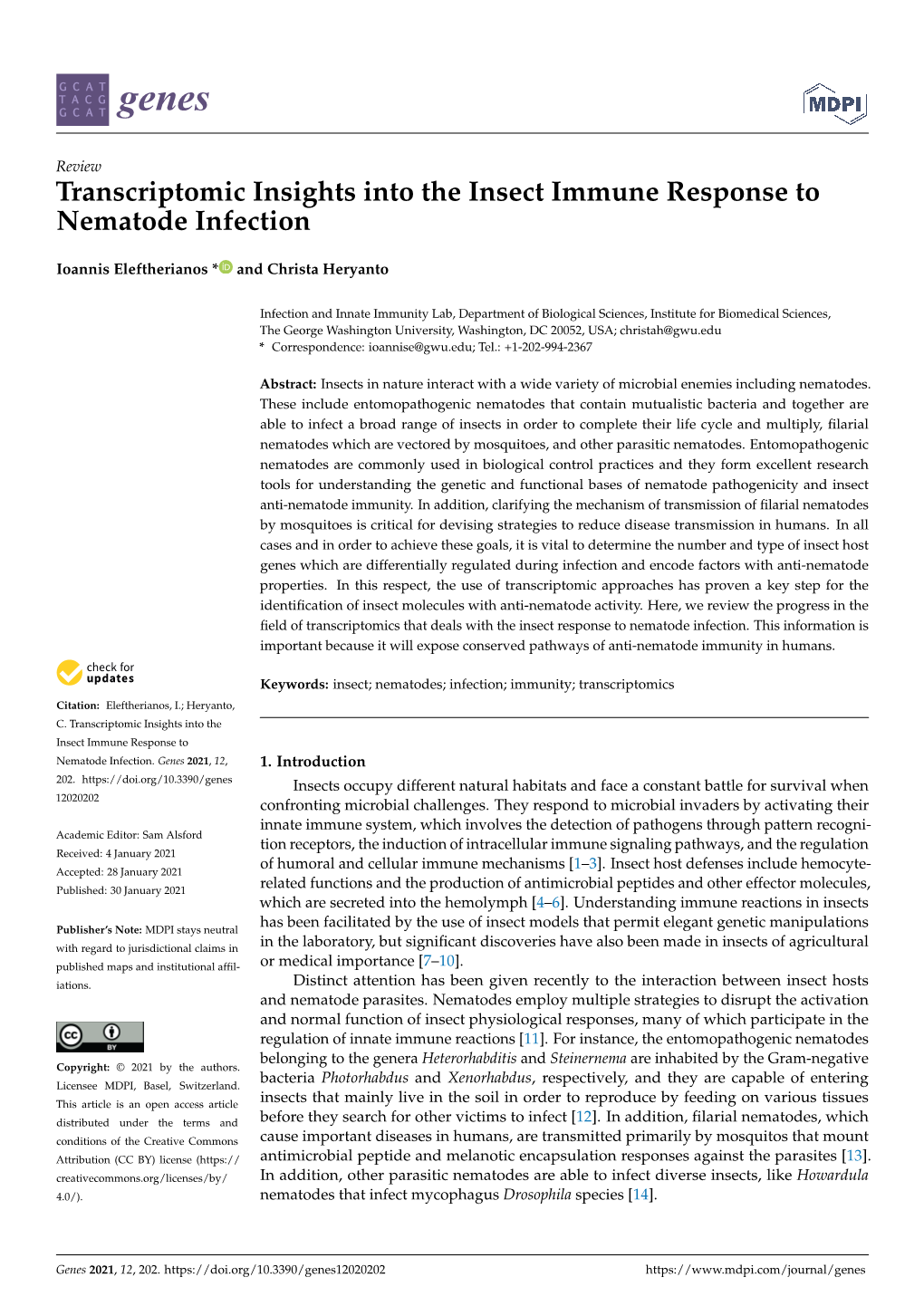 Transcriptomic Insights Into the Insect Immune Response to Nematode Infection