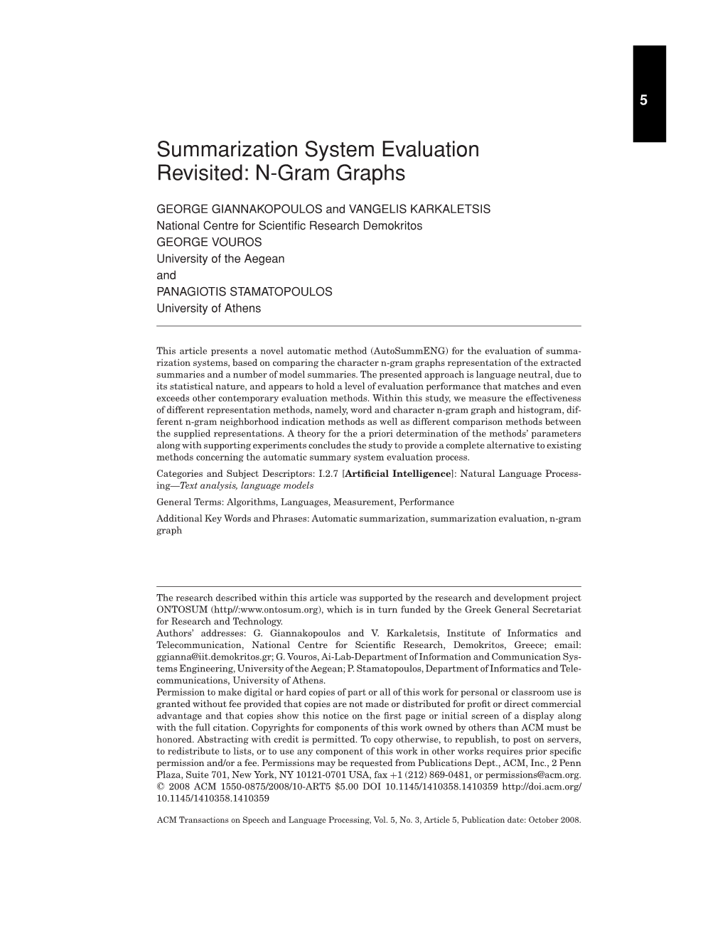 Summarization System Evaluation Revisited: N-Gram Graphs