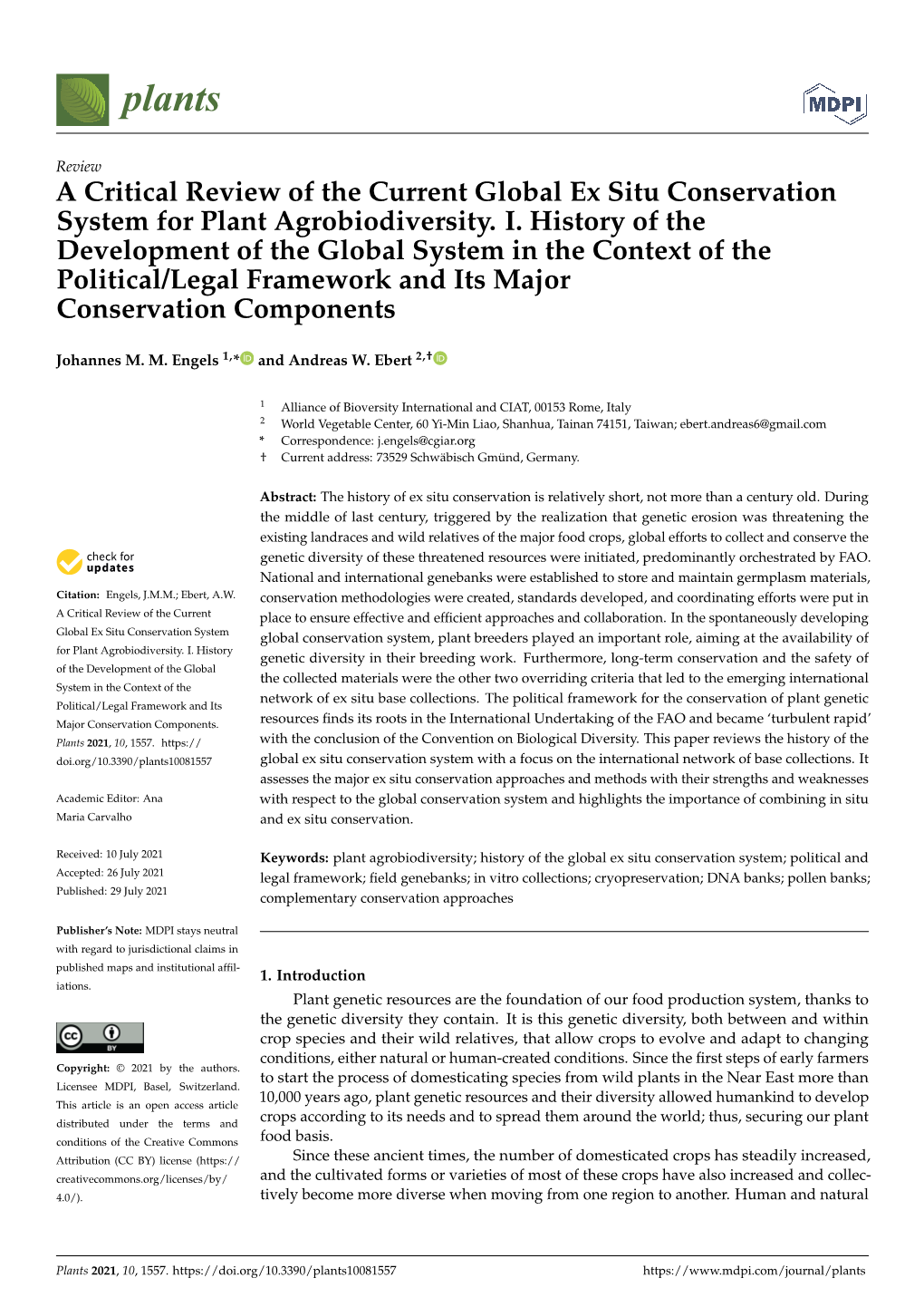 A Critical Review of the Current Global Ex Situ Conservation System for Plant Agrobiodiversity