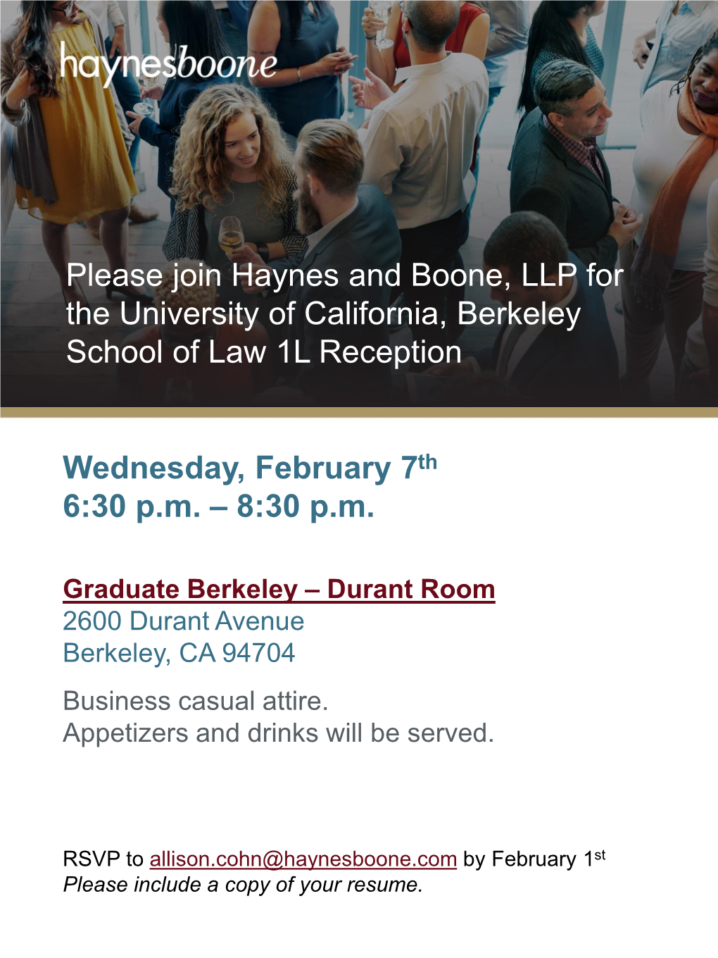 8:30 Pm Please Join Haynes and Boone, LLP for the University Of