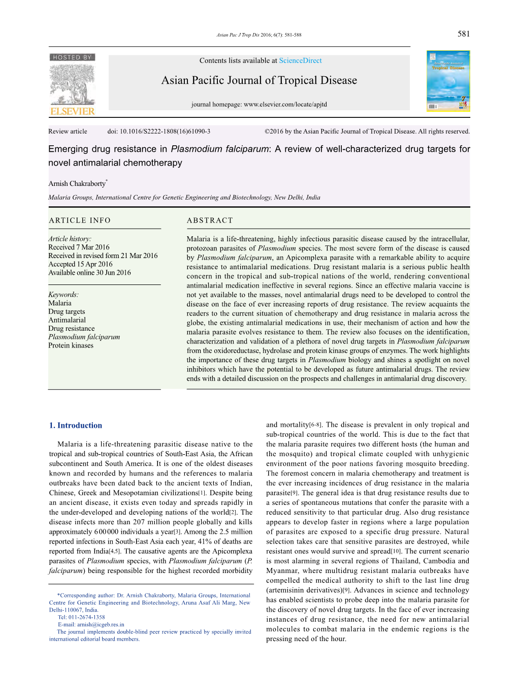 Emerging Drug Resistance in Plasmodium Falciparum: a Review of Well-Characterized Drug Targets for Novel Antimalarial Chemotherapy