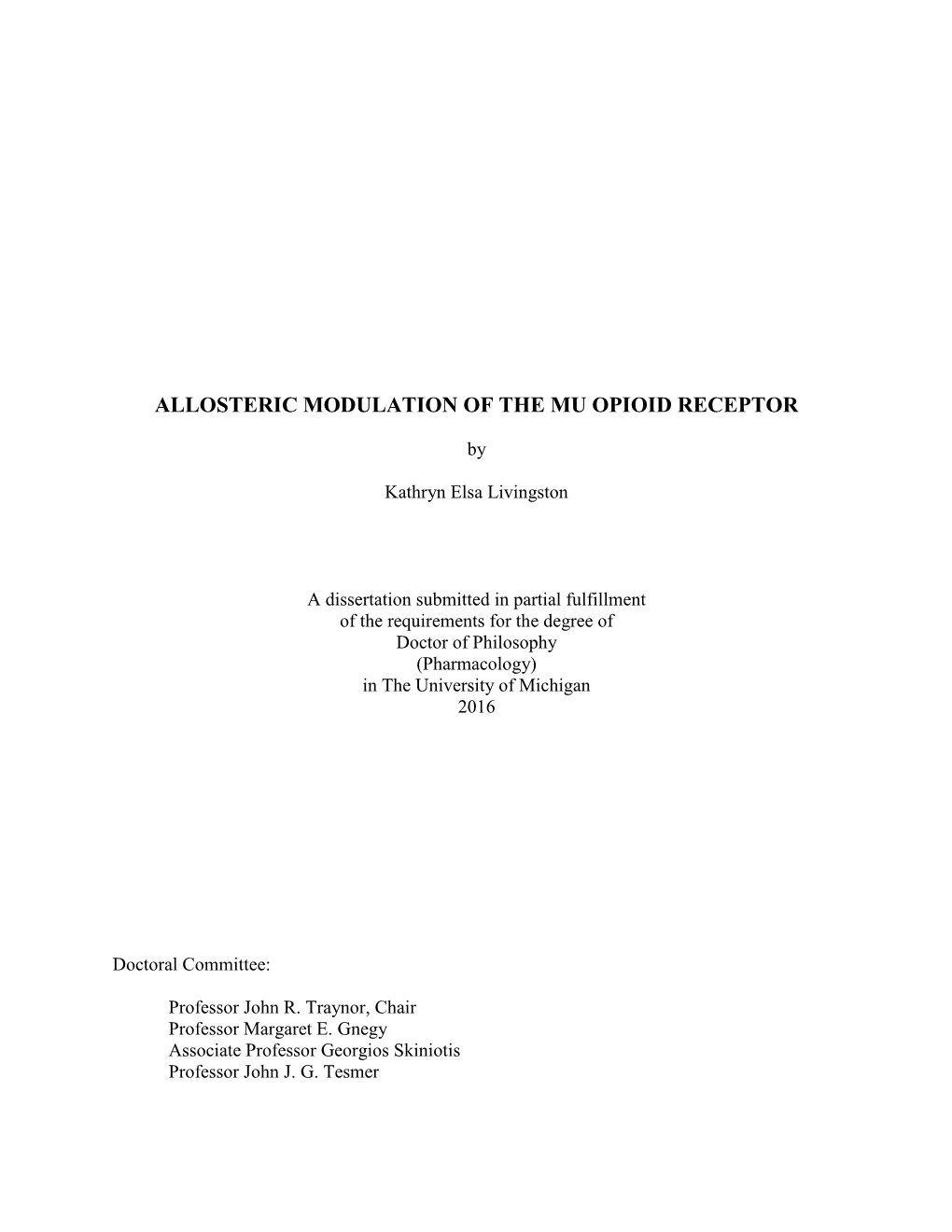 Allosteric Modulation of the Mu Opioid Receptor