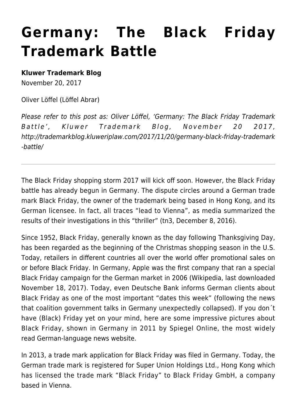 Germany: the Black Friday Trademark Battle