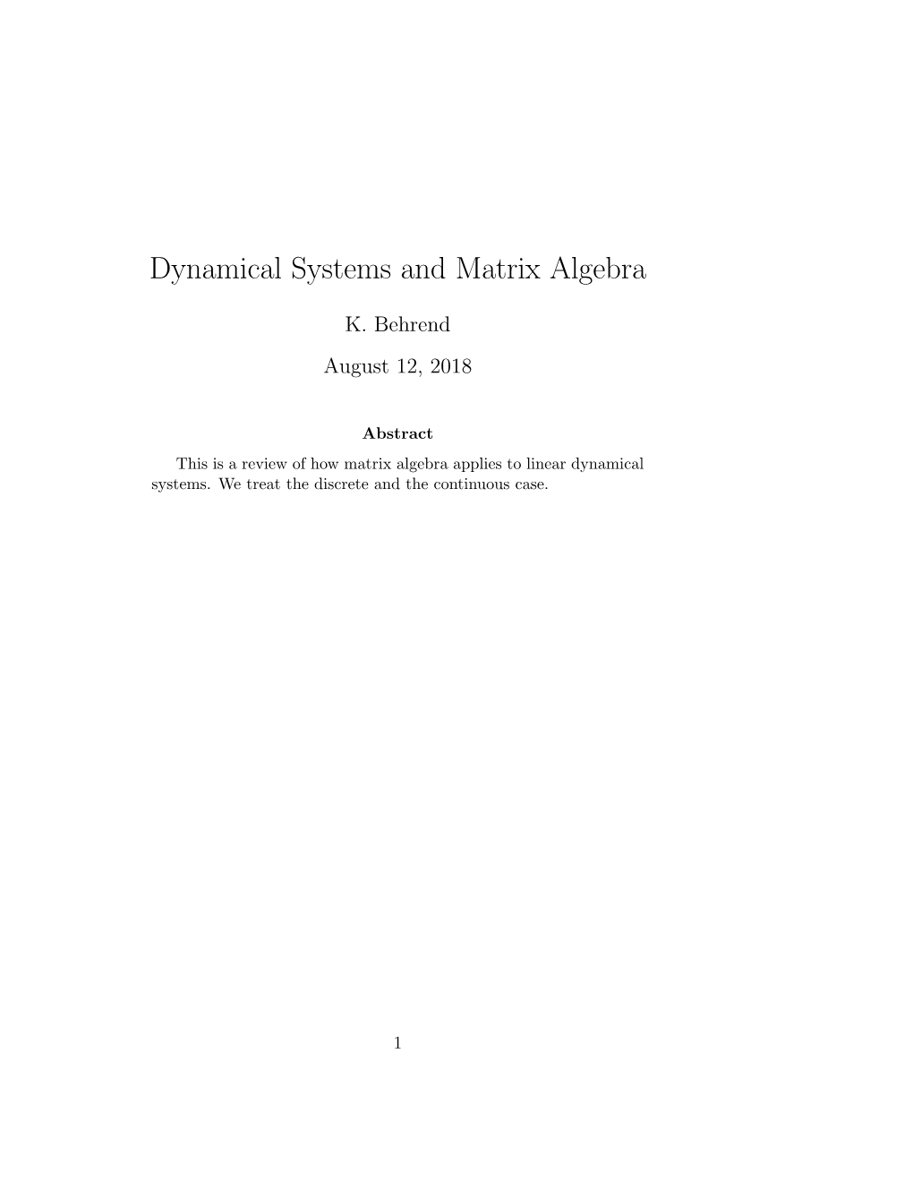 Dynamical Systems and Matrix Algebra