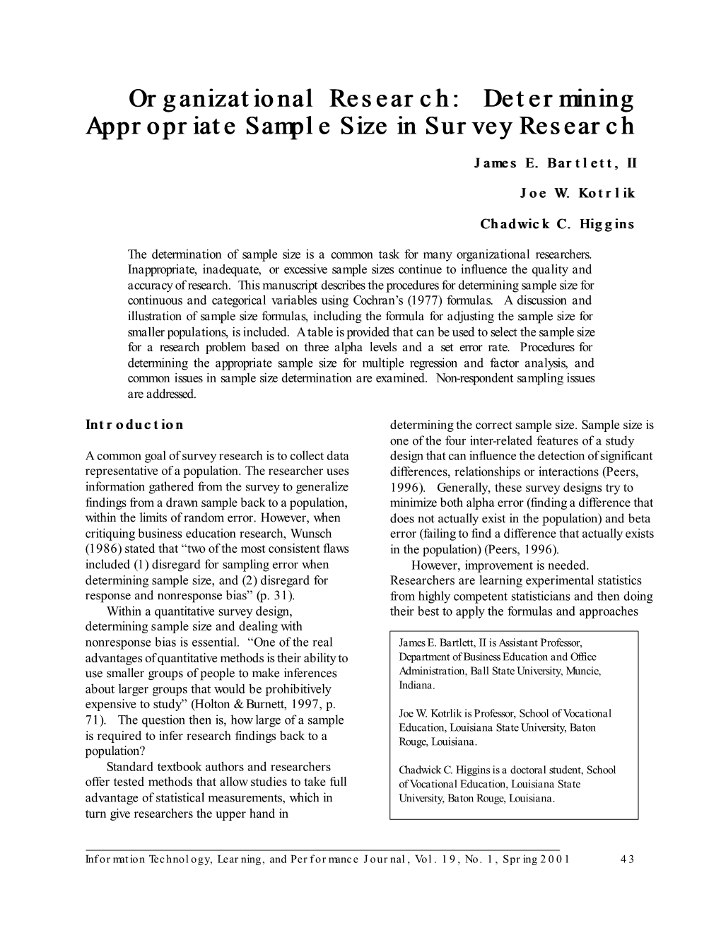 Determining Appropriate Sample Size in Survey Research