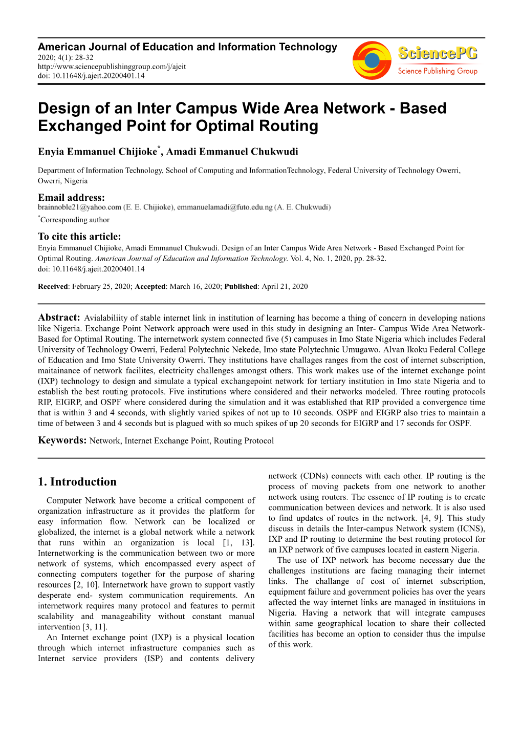 Design of an Inter Campus Wide Area Network - Based Exchanged Point for Optimal Routing