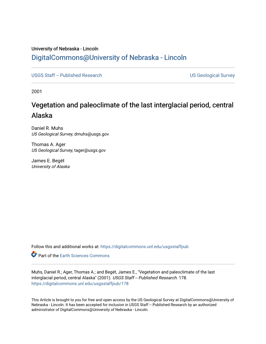 Vegetation and Paleoclimate of the Last Interglacial Period, Central Alaska