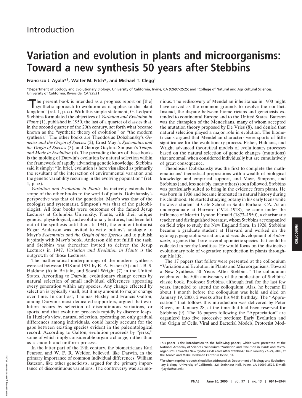 Variation and Evolution in Plants and Microorganisms: Toward a New Synthesis 50 Years After Stebbins