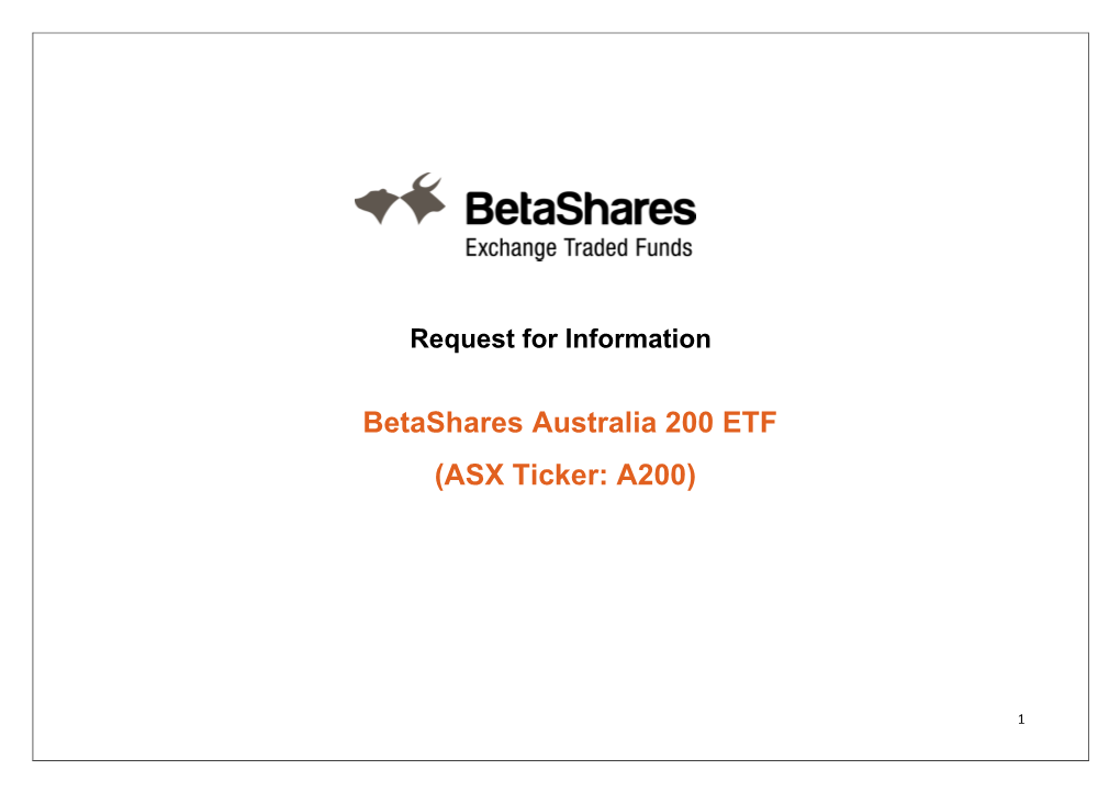 Betashares Australia 200 ETF (ASX Ticker: A200)