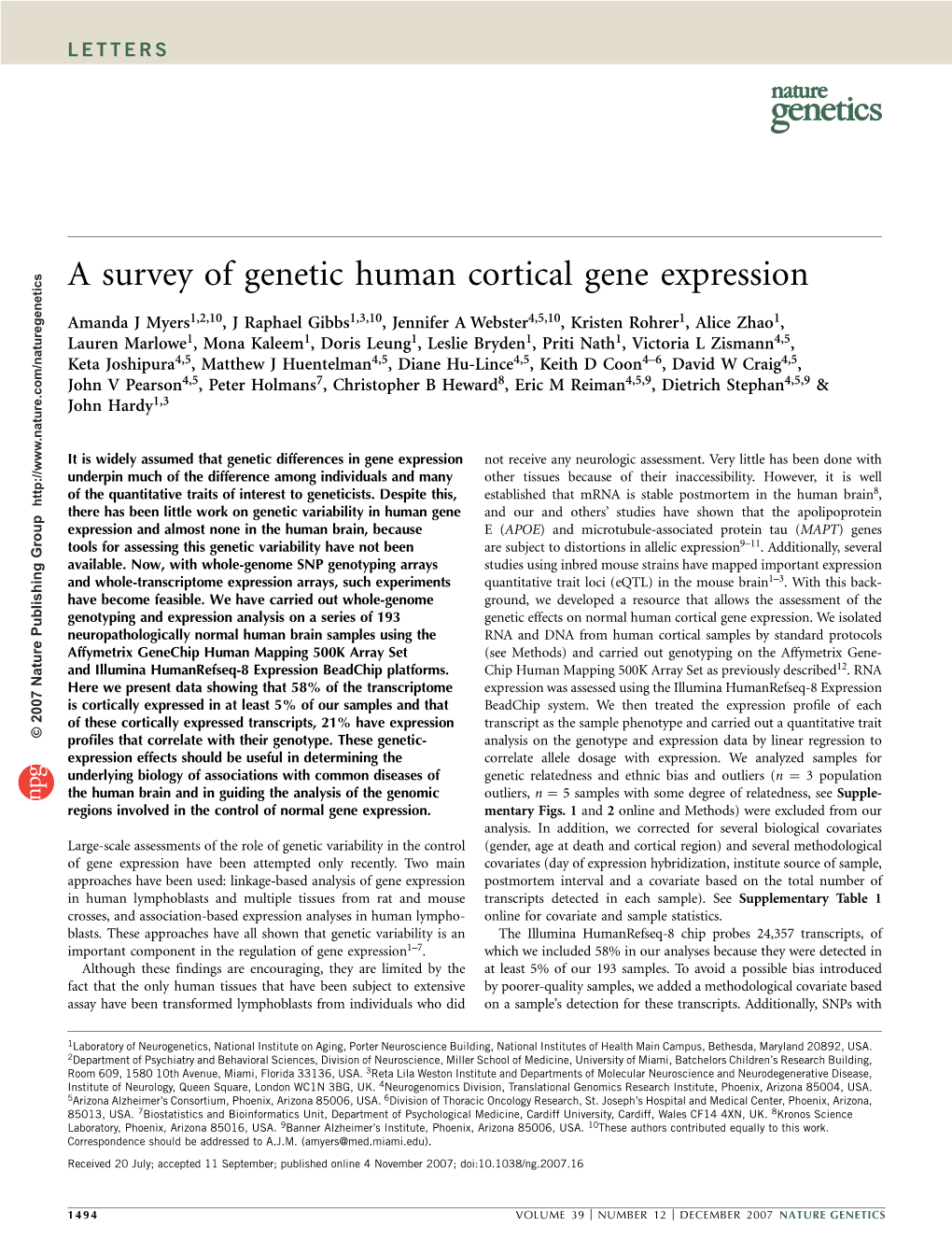A Survey of Genetic Human Cortical Gene Expression