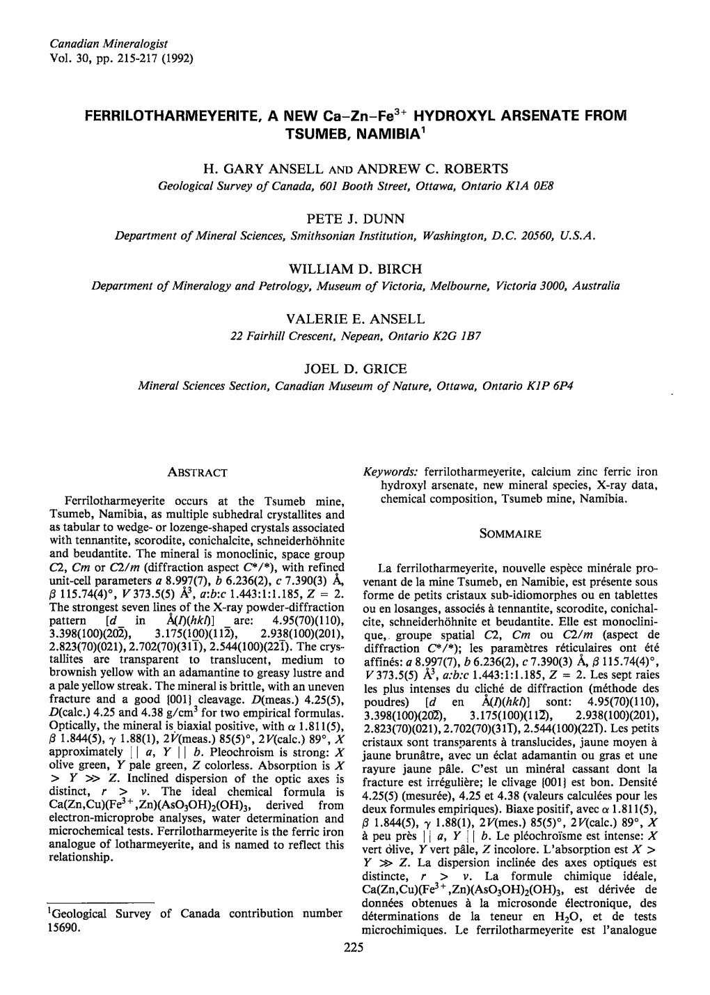 Ferrilotharmeyerite. a New Ca Zn Fe3* Hydroxvl