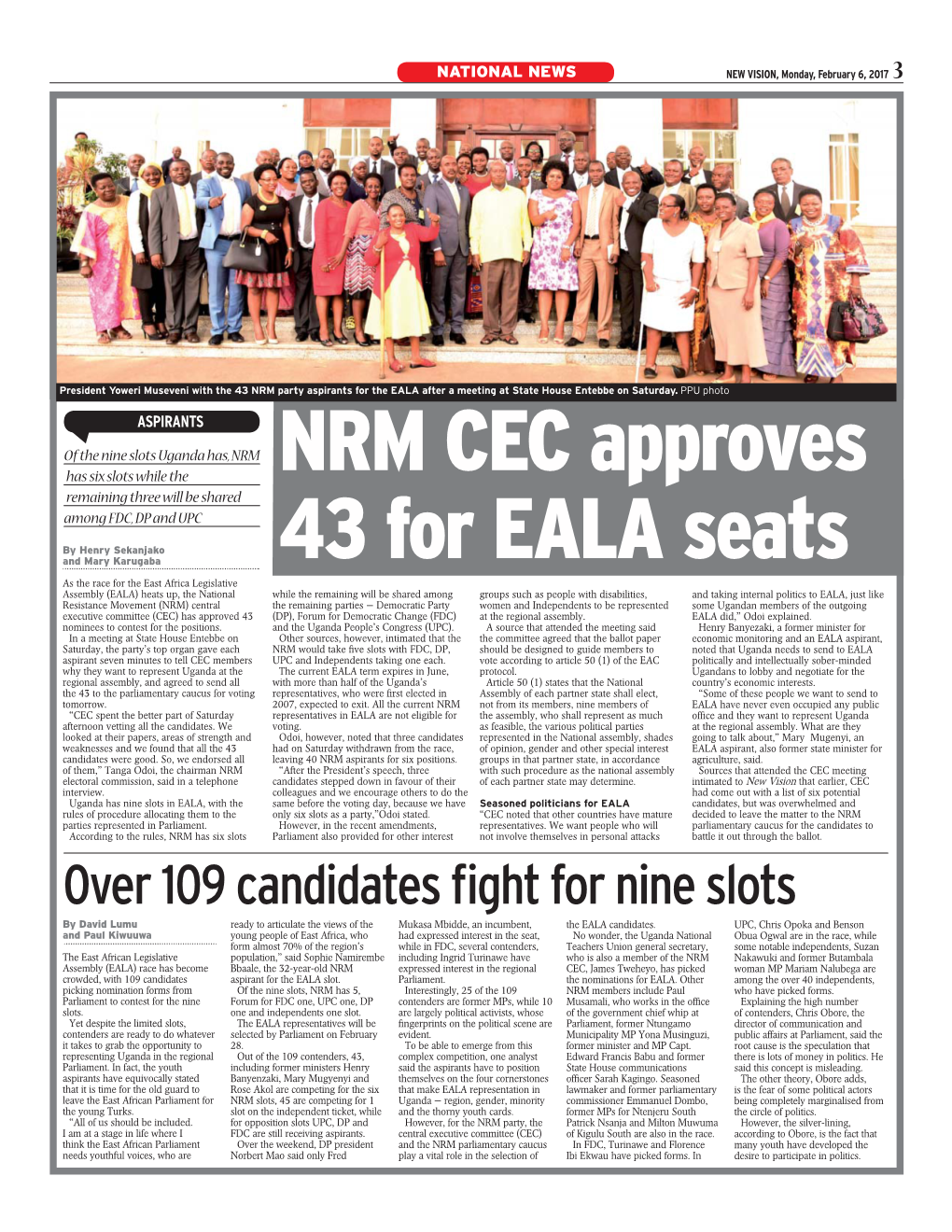 NRM CEC Approves 43 for EALA Seats