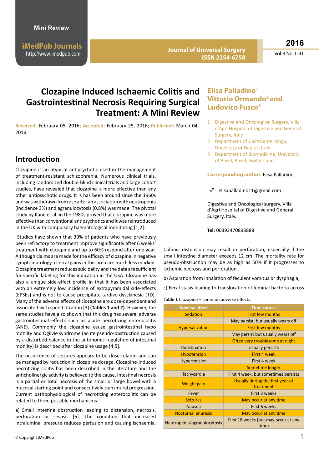 Clozapine Induced Ischaemic Colitis and Gastrointestinal Necrosis