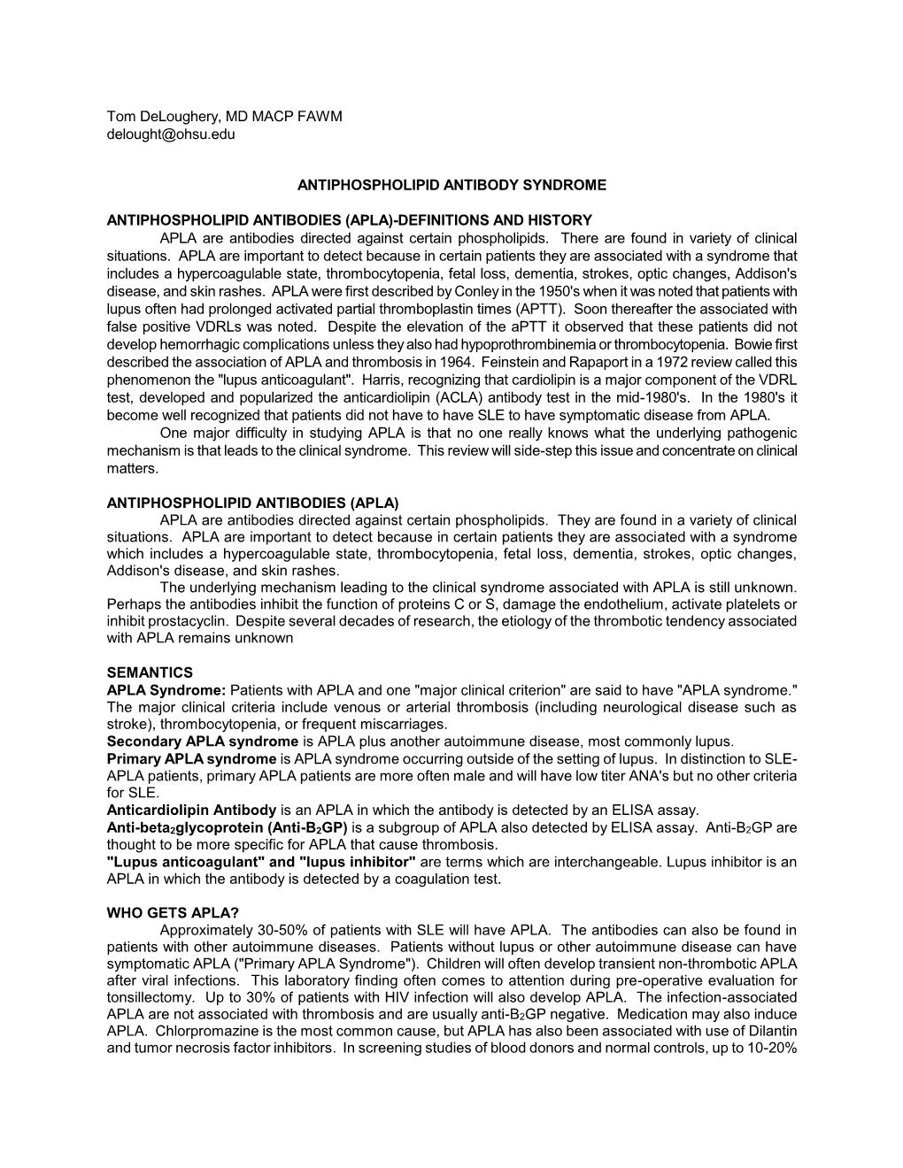 Antiphospholipid Antibody Syndrome