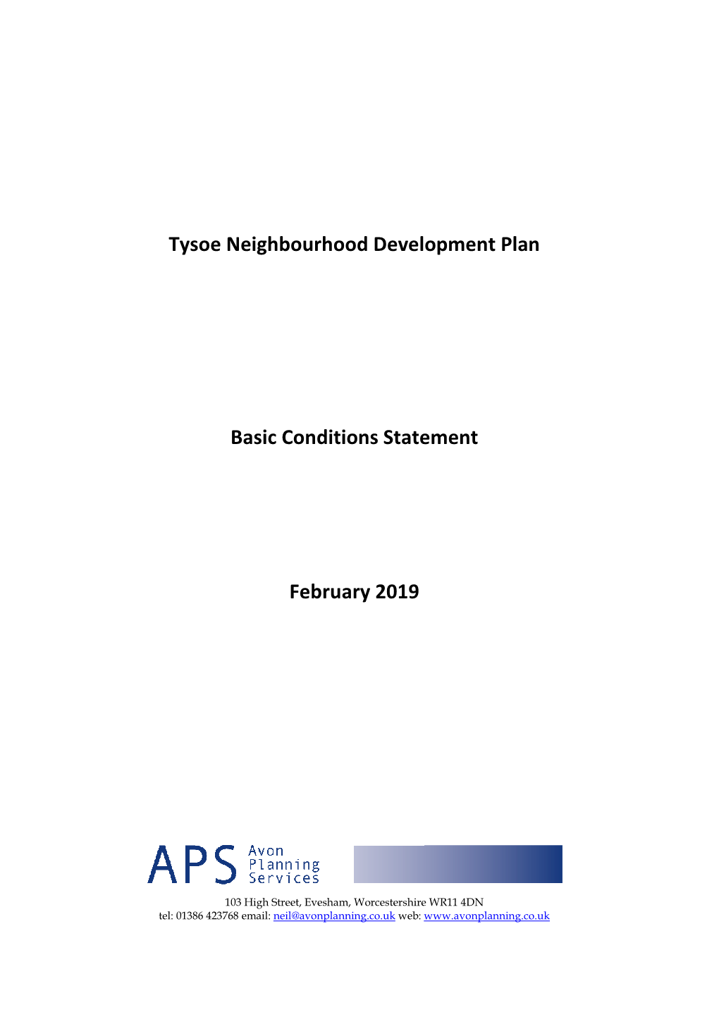 Tysoe Neighbourhood Development Plan Basic Conditions Statement February 2019