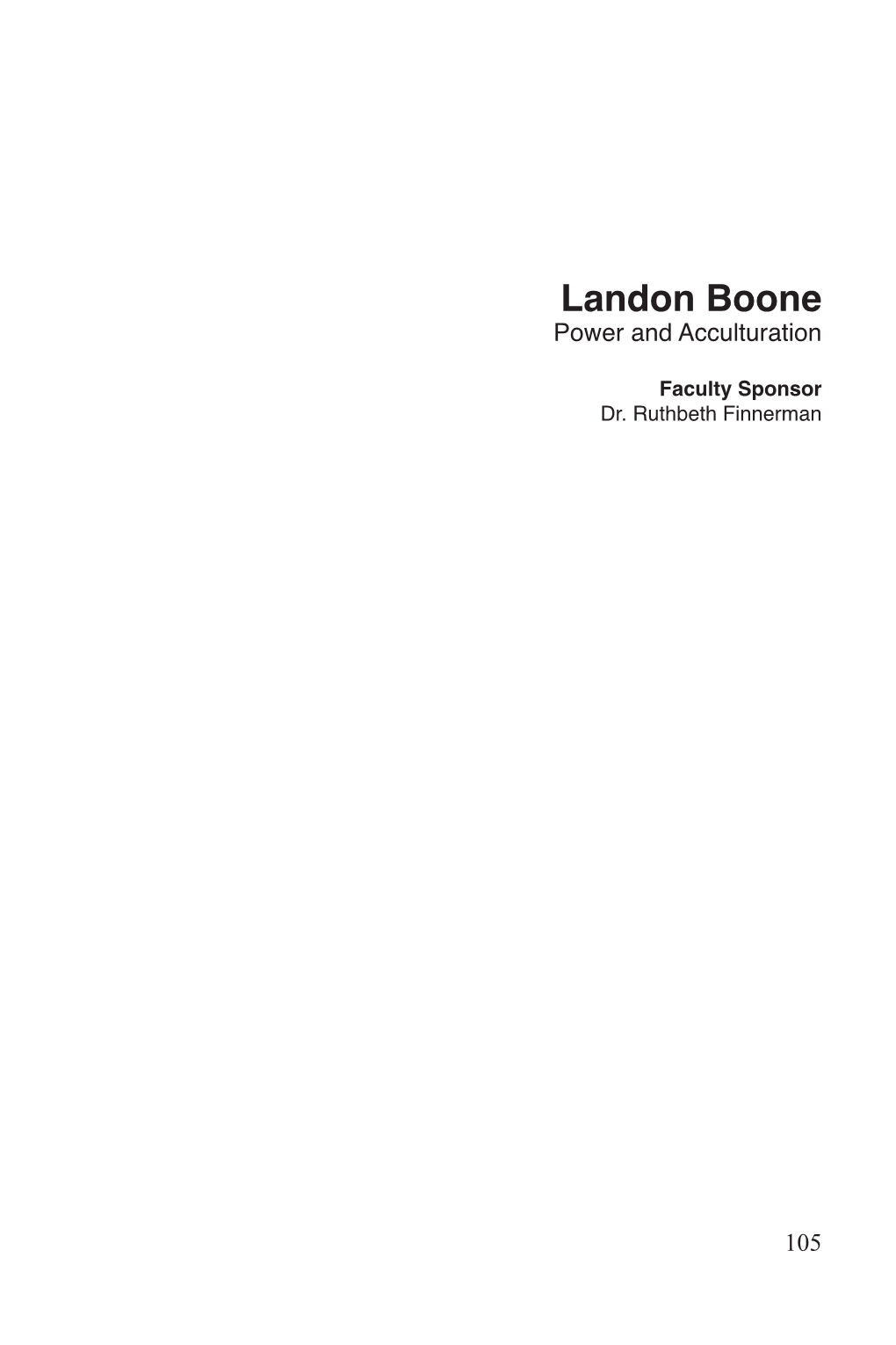 Landon Boone Power and Acculturation