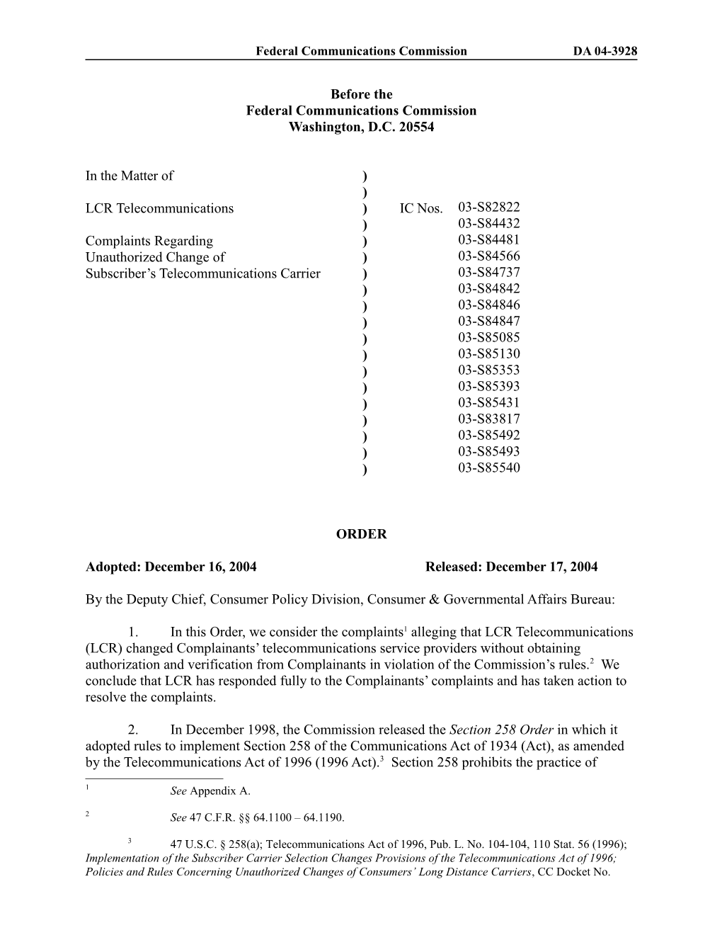 Federal Communications Commission DA 04-3928