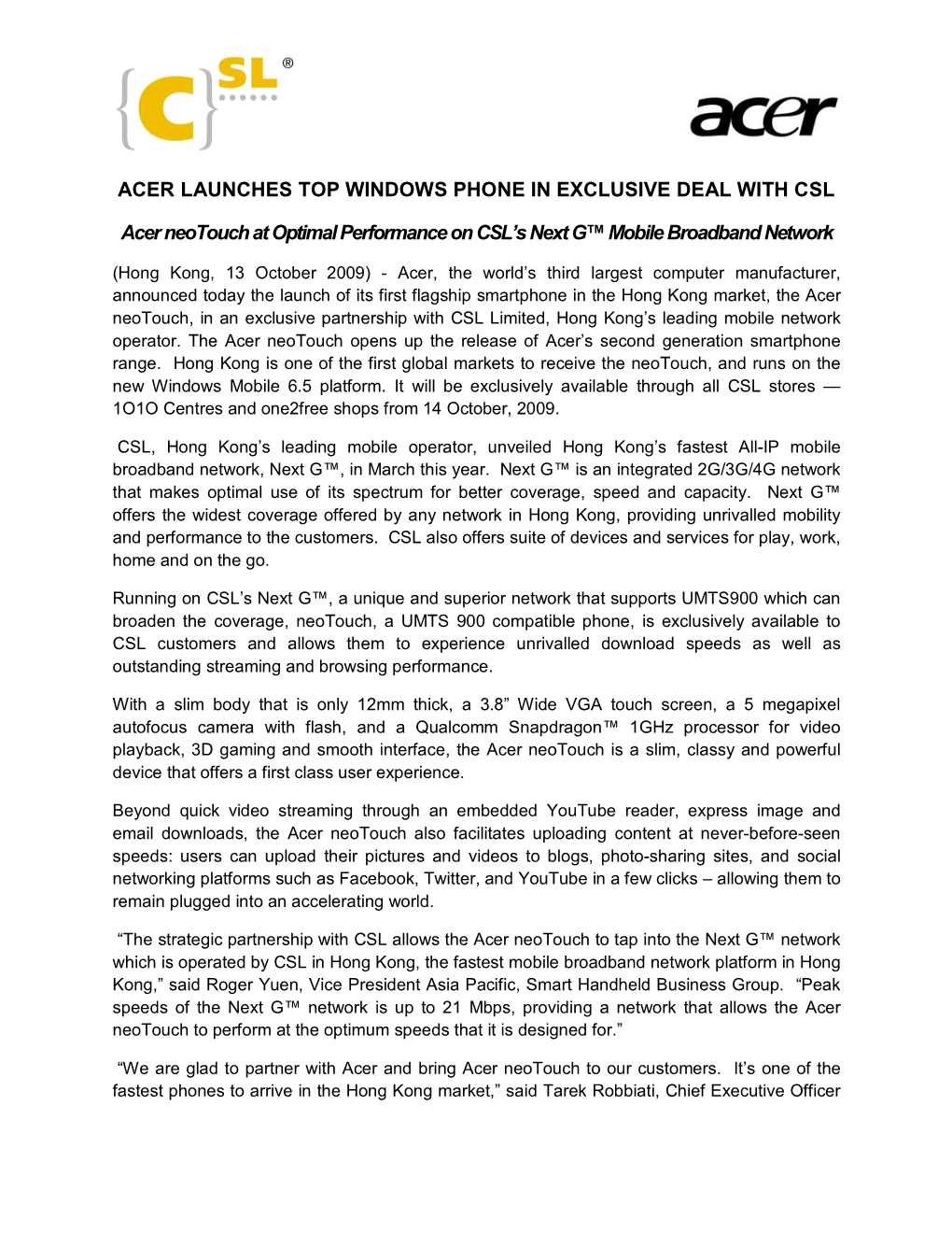Acer Launches Top Windows Phone in Exclusive Deal with Csl