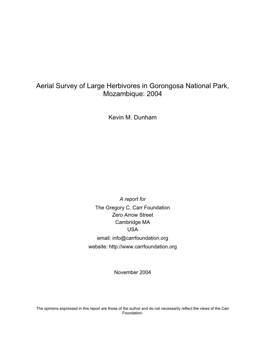 Aerial Survey of Large Herbivores in Gorongosa National Park, Mozambique: 2004