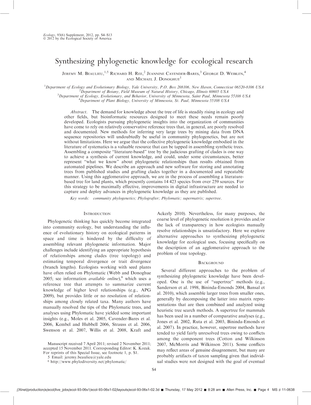 Synthesizing Phylogenetic Knowledge for Ecological Research