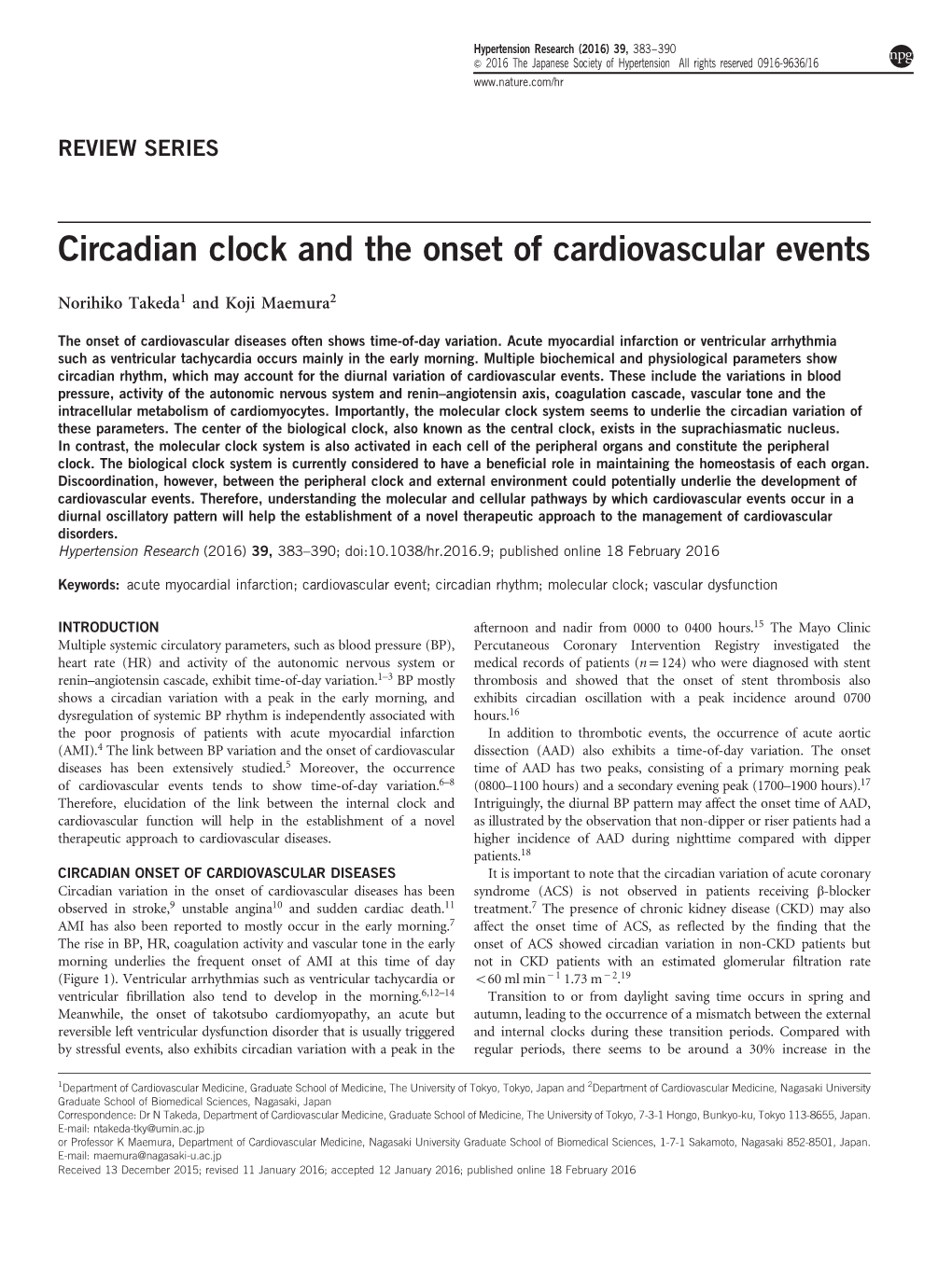 Circadian Clock and the Onset of Cardiovascular Events