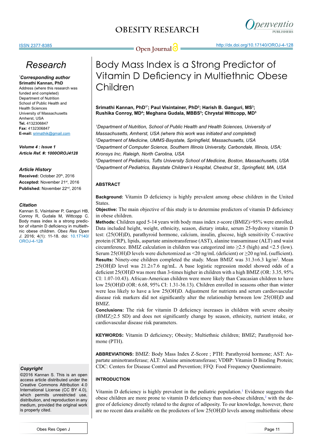 Body Mass Index Is a Strong Predictor of Vitamin D Deficiency In
