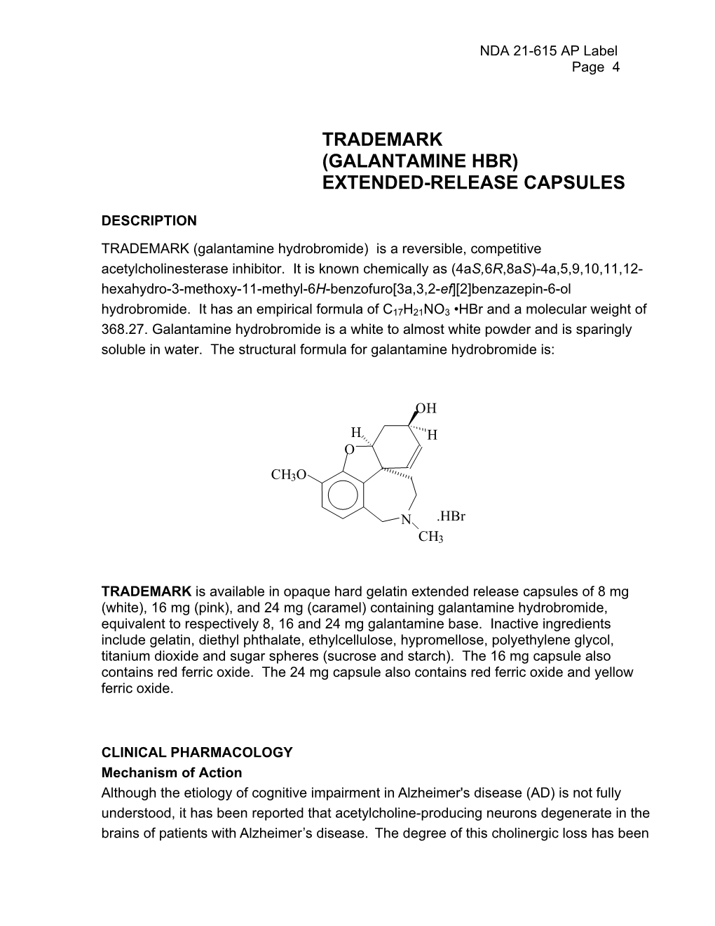 Galantamine Hbr) Extended-Release Capsules