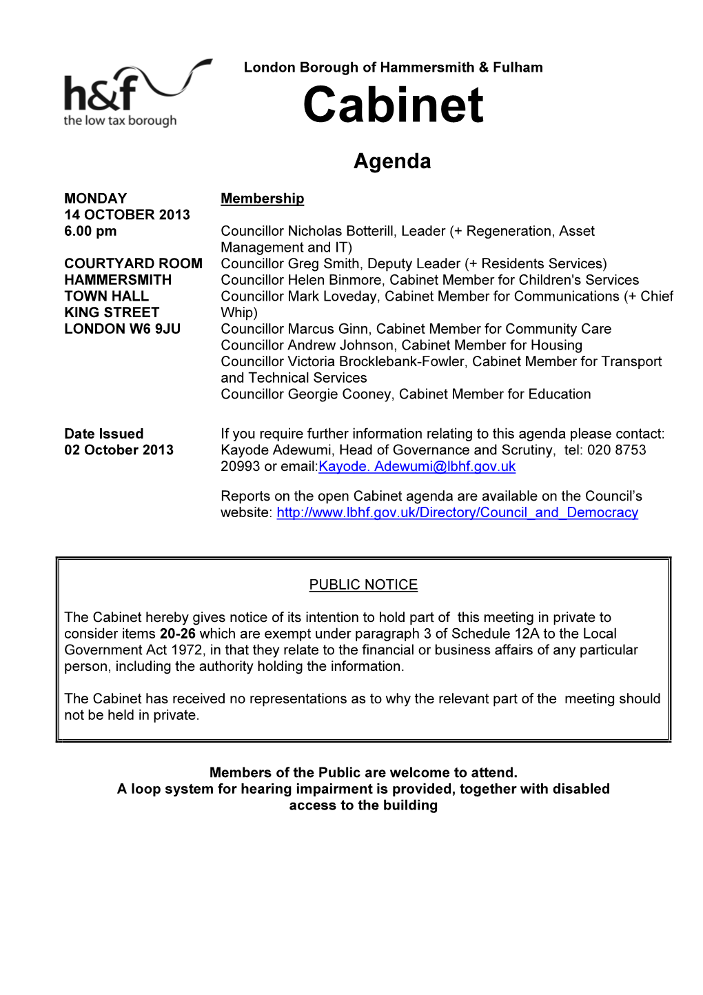 Agenda Reports Pack (Public) 14/10/2013, 18.00