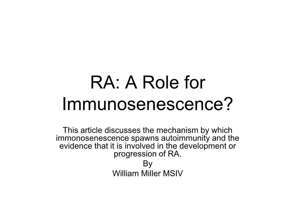 RA: a Role for Immunosenescence?