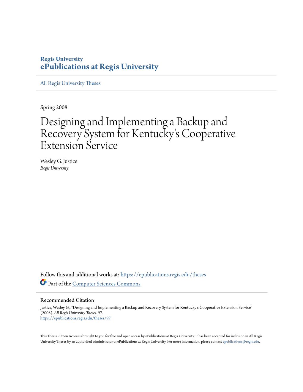 Designing and Implementing a Backup and Recovery System for Kentucky's Cooperative Extension Service Wesley G