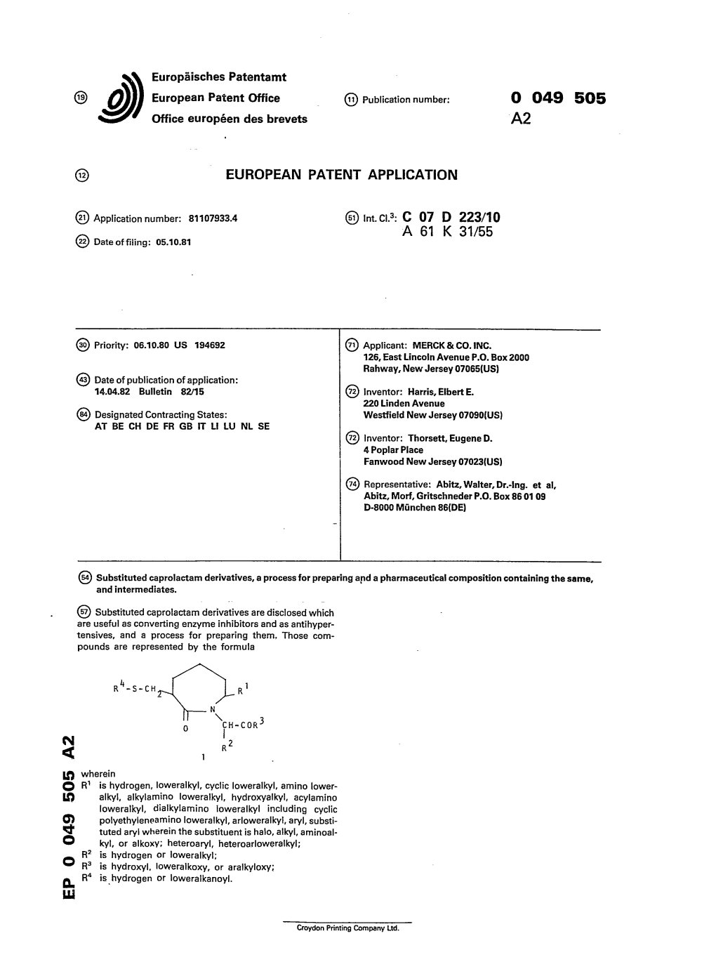 Substituted Caprolactam Derivatives, a Process for Preparing and a Pharmaceutical Composition Containing the Same, and Intermediates