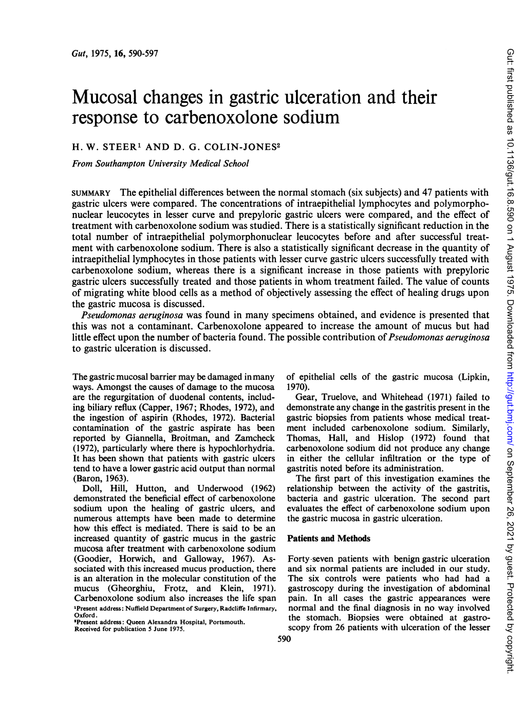 Mucosal Changes in Gastric Ulceration and Their Response to Carbenoxolone Sodium