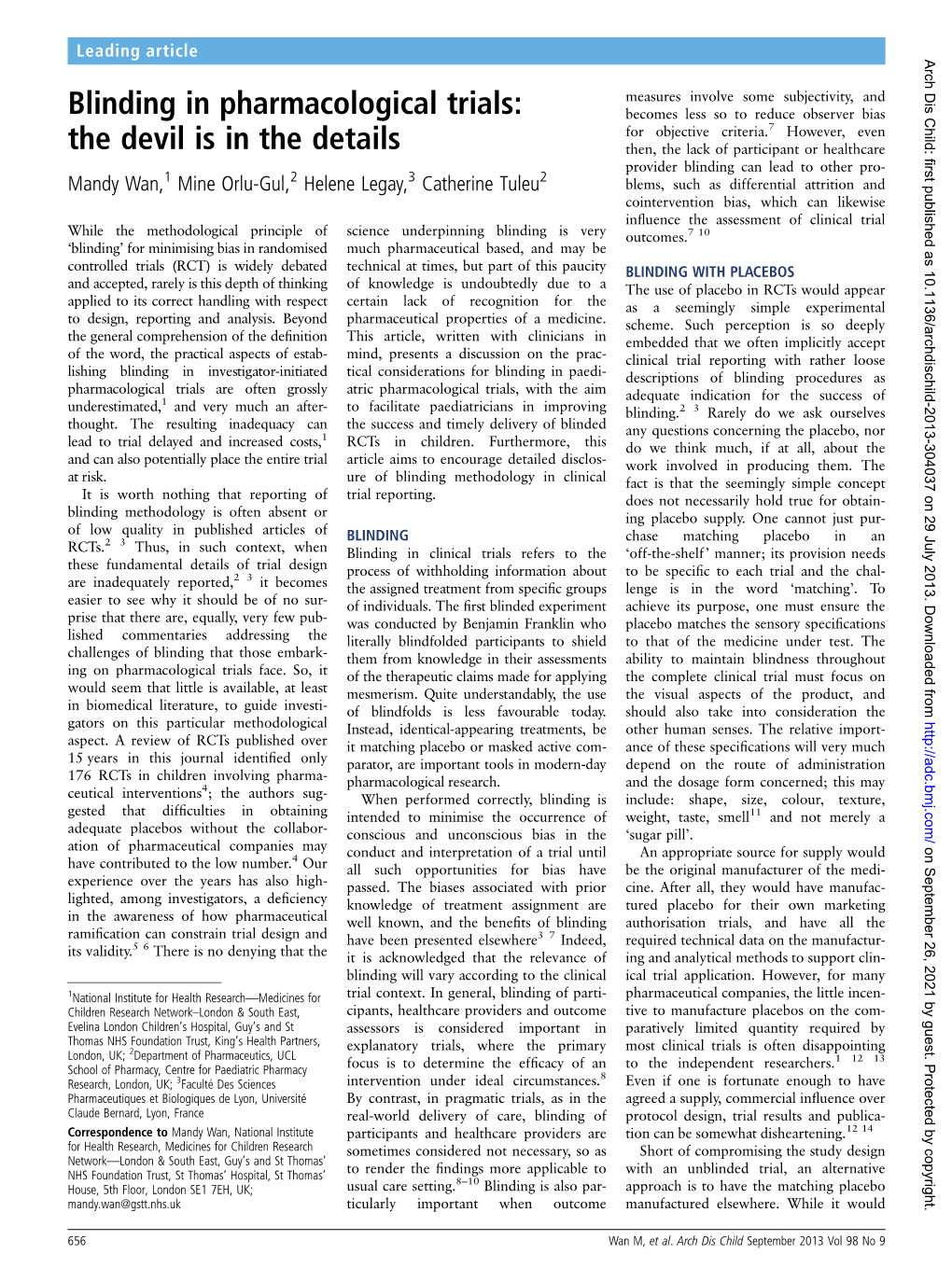 Blinding in Pharmacological Trials