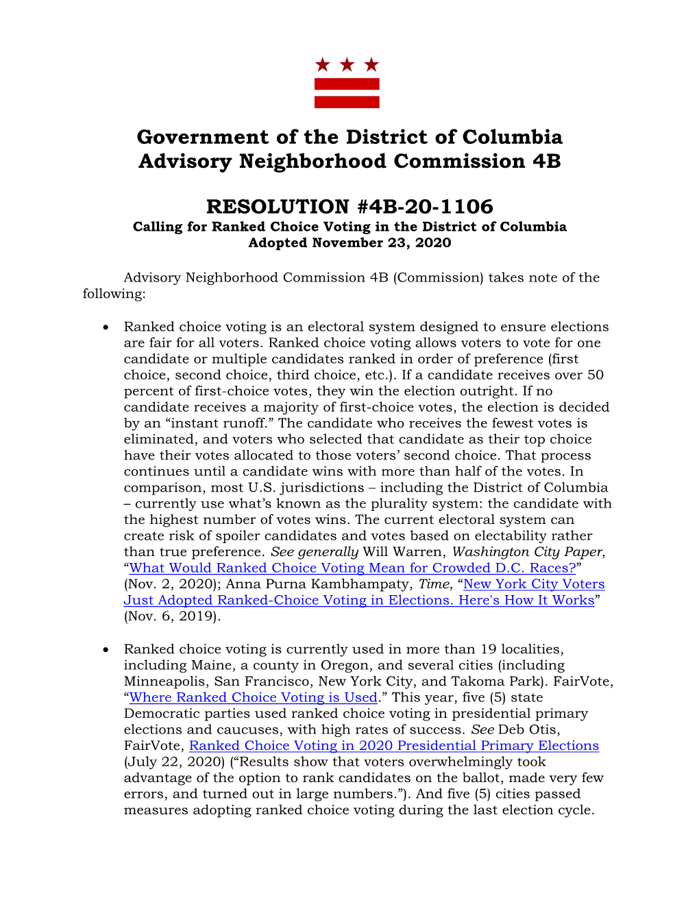 Government of the District of Columbia Advisory Neighborhood Commission 4B