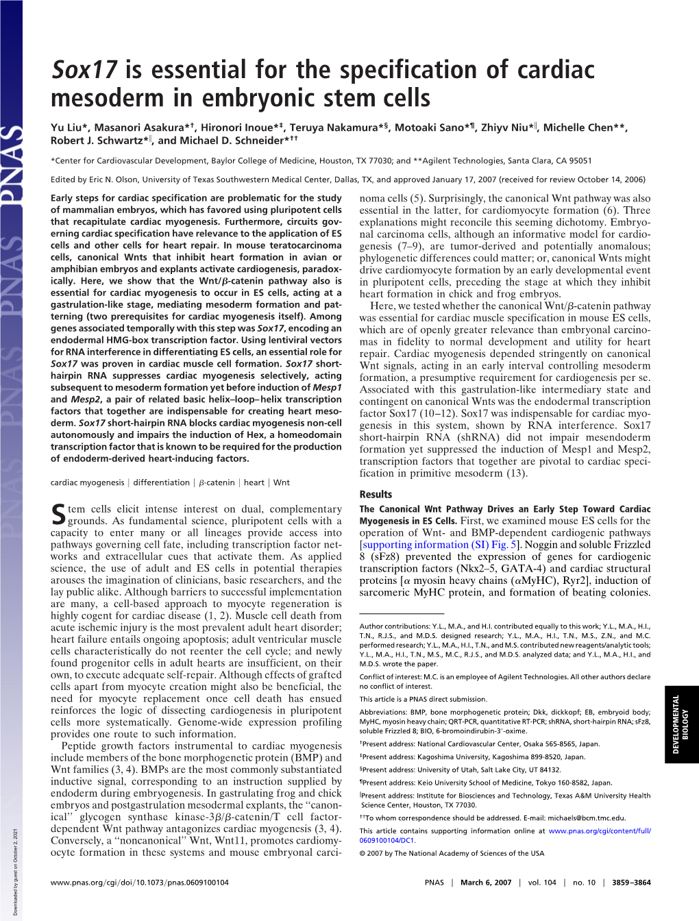 Sox17 Is Essential for the Specification of Cardiac Mesoderm in Embryonic Stem Cells