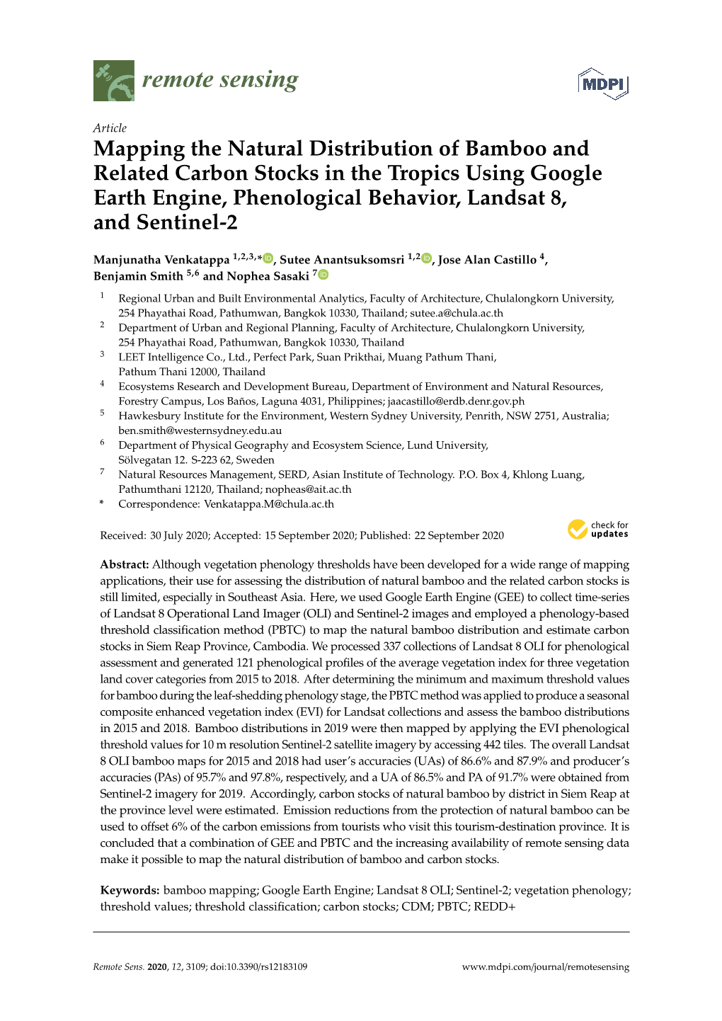 Mapping the Natural Distribution of Bamboo and Related Carbon Stocks in the Tropics Using Google Earth Engine, Phenological Behavior, Landsat 8, and Sentinel-2