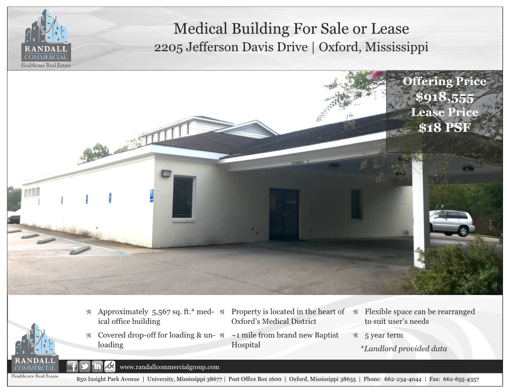 Medical Building for Sale Or Lease 2205 Jefferson Davis Drive | Oxford, Mississippi