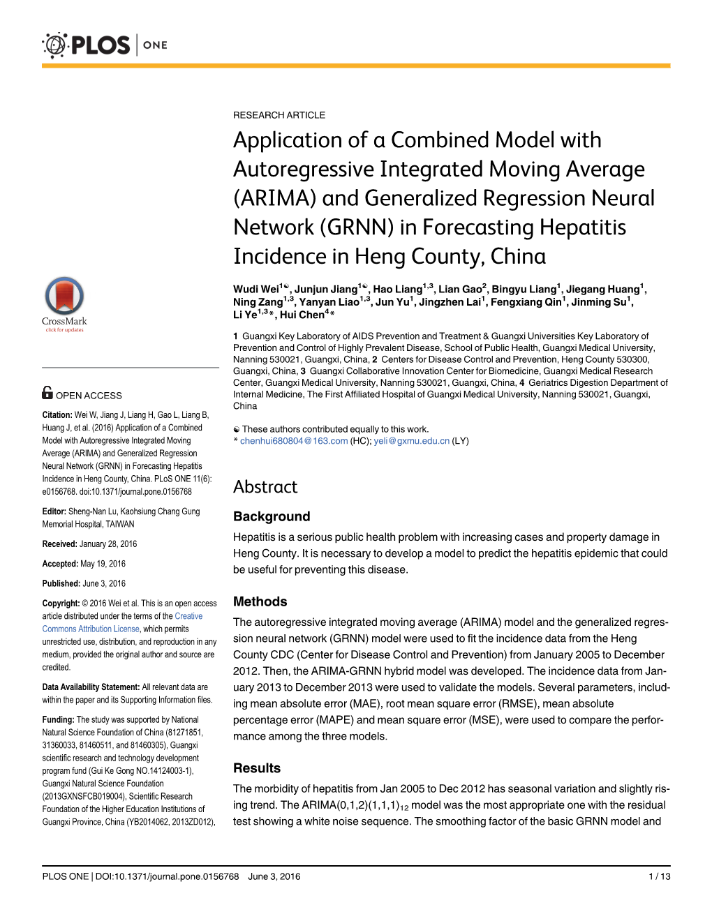 Application of a Combined Model with Autoregressive Integrated Moving Average (ARIMA) and Generalized Regression Neural Network (GRNN) in Forecasting Hepatitis Incidence in Heng