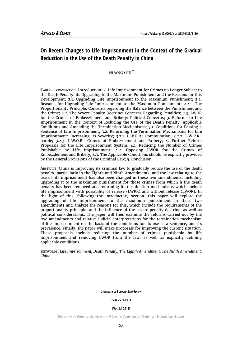 On Recent Changes to Life Imprisonment in the Context of the Gradual Reduction in the Use of the Death Penalty in China