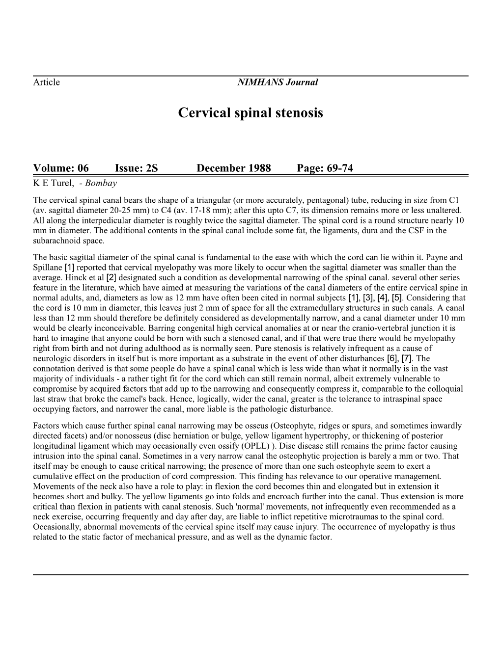 Cervical Spinal Stenosis