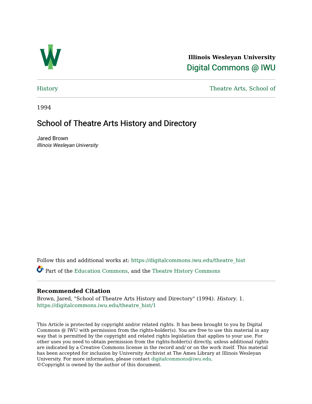 School of Theatre Arts History and Directory