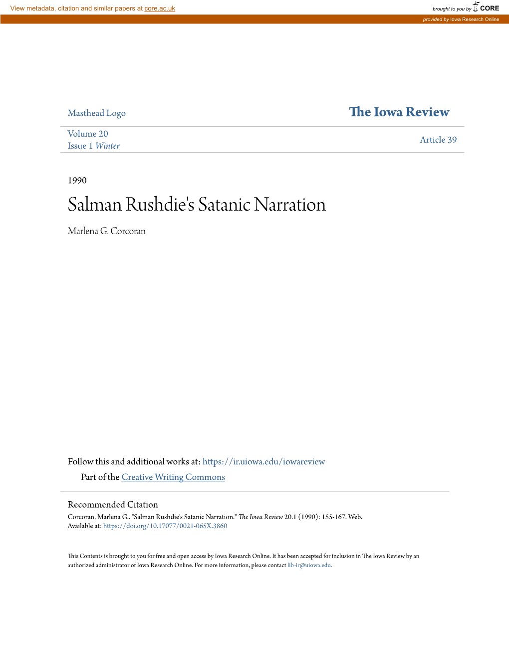 Salman Rushdie's Satanic Narration Marlena G