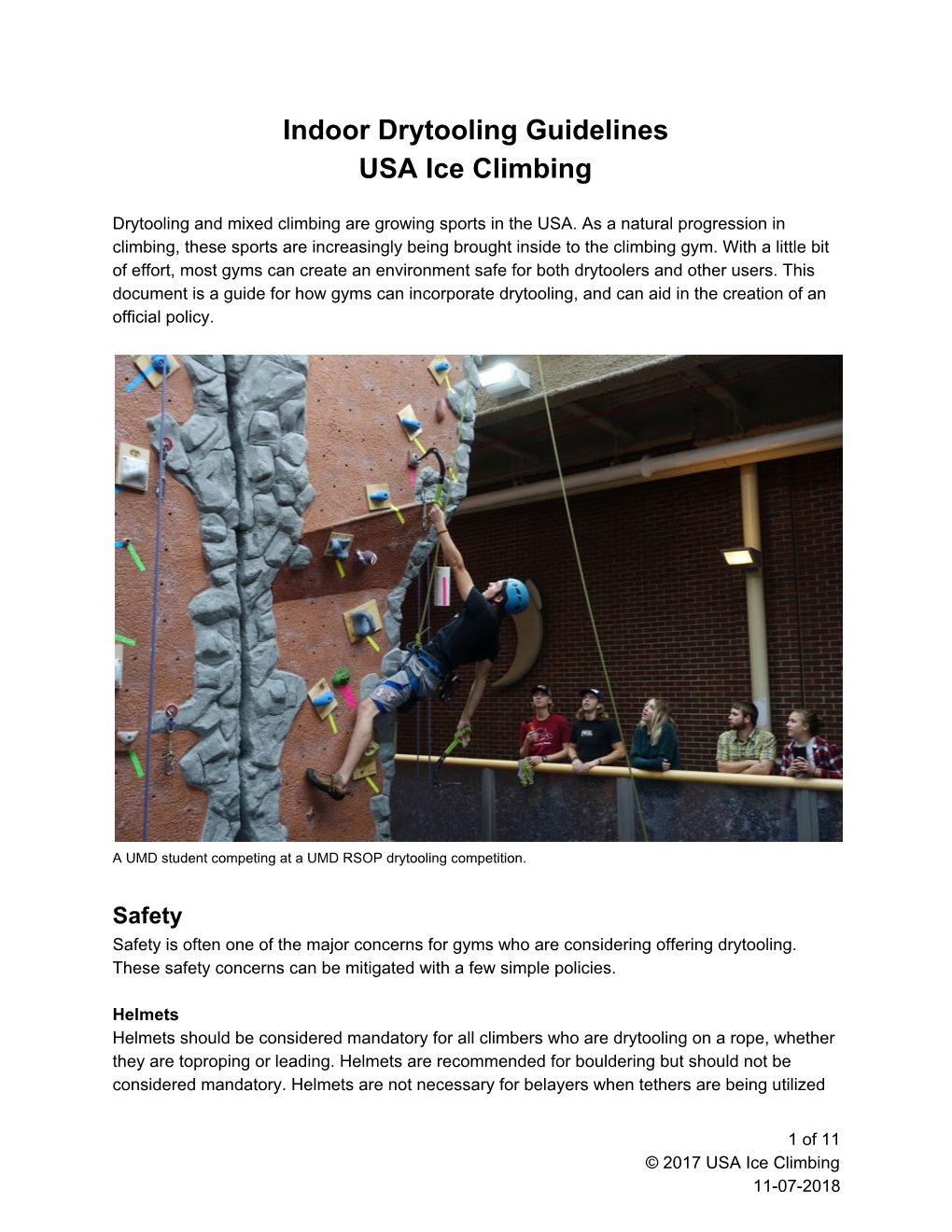 Indoor Drytooling Guidelines USA Ice Climbing