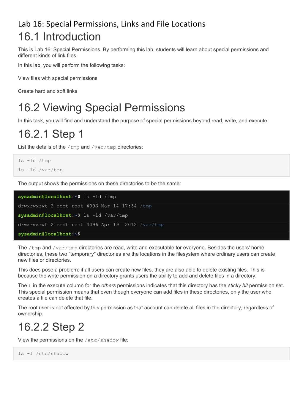 16.1 Introduction 16.2 Viewing Special Permissions 16.2.1 Step 1 16.2.2 Step 2