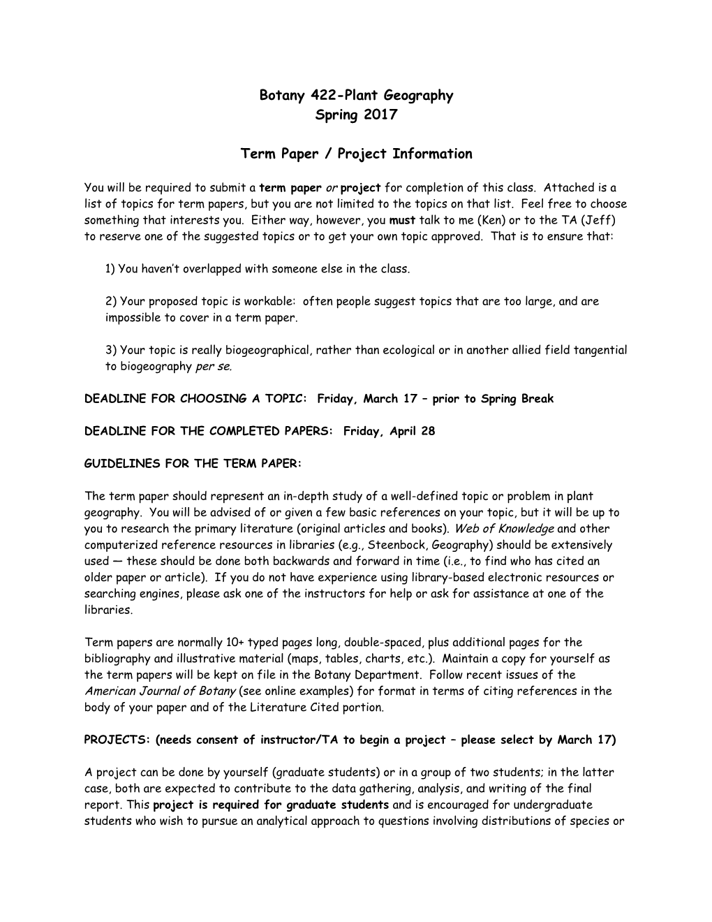 Botany 422-Plant Geography