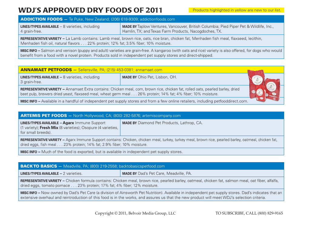 Whole Dog Journal's List of Approved Dry Foods